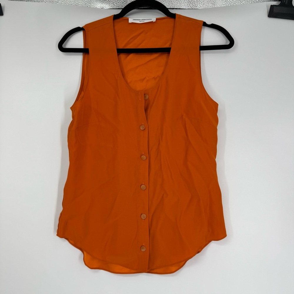 Amanda Uprichard Orange button down Sleeveless Top